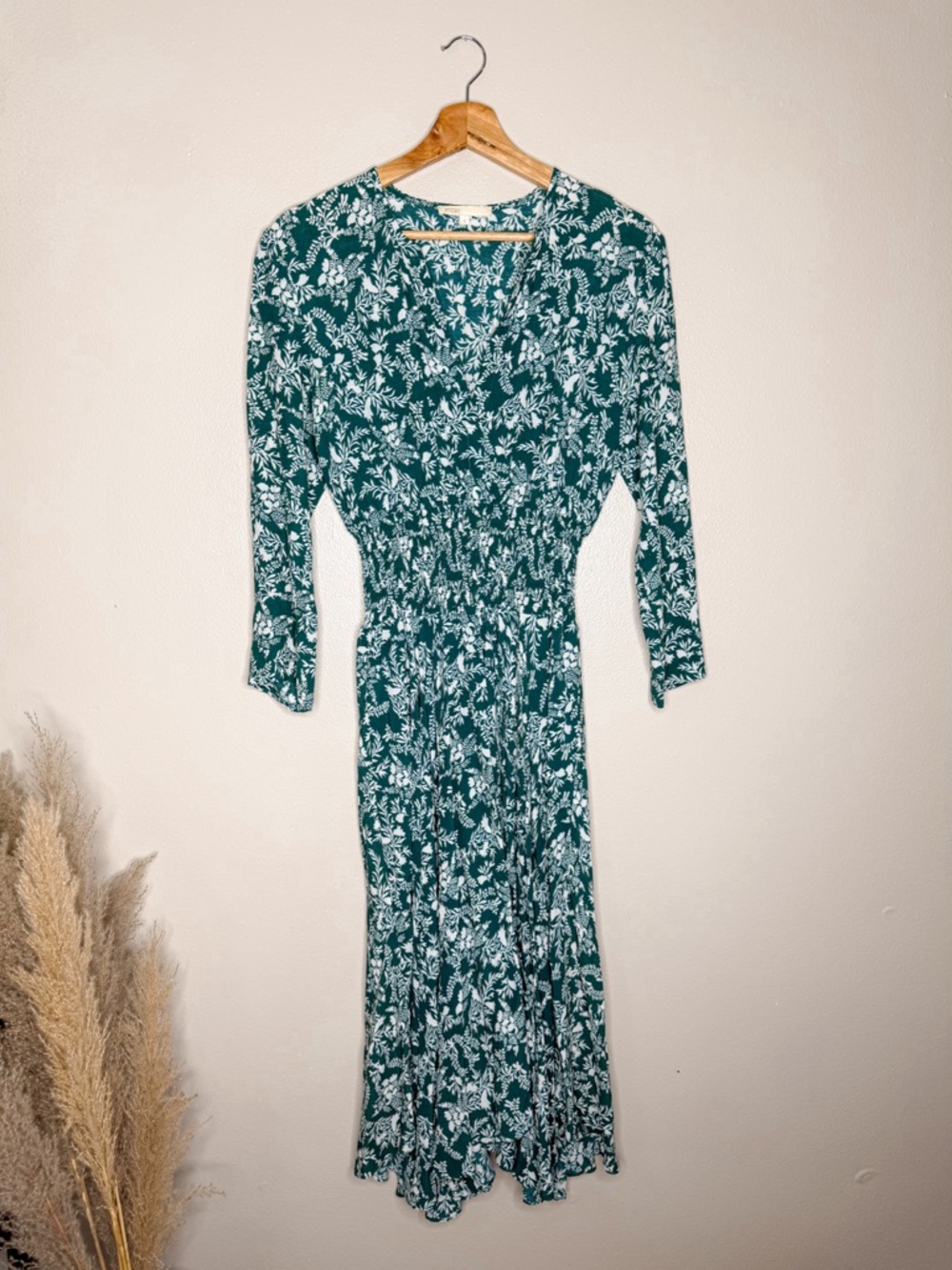 Maje Green Rayelle Shirred Floral Crepe Midi Dress - Picture 5 of 12